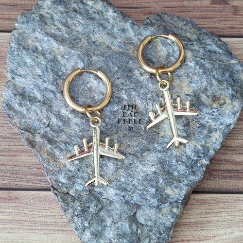 Original boucle d'oreilles creole en acier inoxydable !!airplane !! dore  the bad rebel collection boho chic