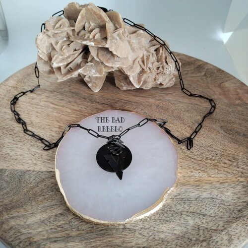 Original collier chain style paperclip pendentif !dark arrow !! taille.60cm en acier inoxydable noir the bad rebel collection dark mode
