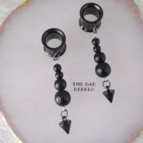 Ecarteurs d'oreilles tunnels plug alternative en acier inoxydable noir pearly spike  t.10mm x 4cm the bad rebel collection