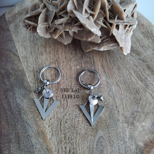 Original boucle d'oreilles creole !! diamond !! homme argente t.6.5cm x 2cm acier inoxydable the bad rebel collection boho chic