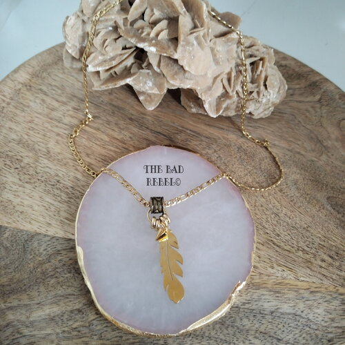 Original collier chain style figaro pendentif !! golden feather !! en acier inoxydable dore the bad rebel collection boho chic