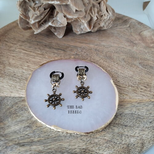 Original créoles en acier noir !! wheel !! pendentifs en bronze t.1.3cm x 4cm the bad rebel collection the age of bronze !!