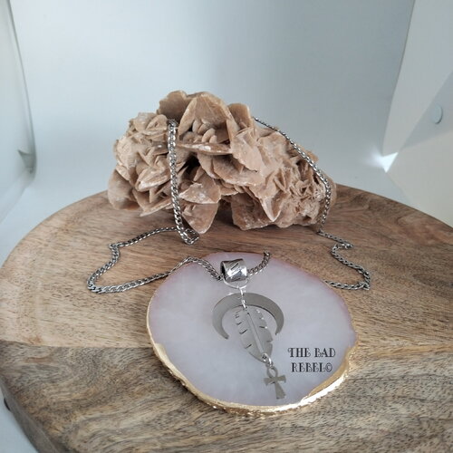 Original collier style curb chain pendentif !!cross feather!! taille.60cm en acier inoxydable argente the bad rebel collection