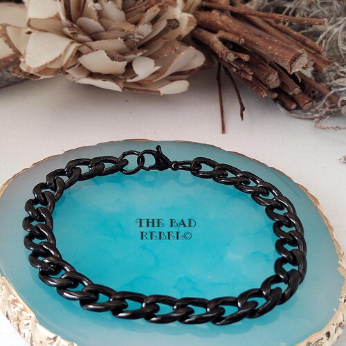 Original bracelet chaîne noir en acier titane long 18cm the bad rebel collection dark mode
