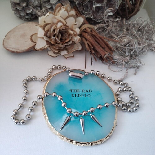 Original collier !! spike cone !! avec chaîne à billes boule en acier inoxydable  argente long 45cm the bad rebel collection