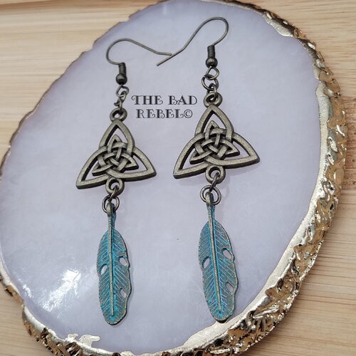 Original crochet d oreilles en metal bronze!!celtic knot!! pendentifs celtic knot en metal bronze t long 7.8 cm collection the age of bronze