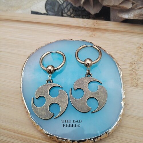 Original creoles en acier plaque or 14kt !! celte croix !! pendentif en metal bronze t.2cm x 6cm collection age of bronze
