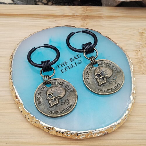 Original créoles en acier noir !! skulls!! pendentifs en bronze t.2cm x 6cm the bad rebel collection the age of bronze