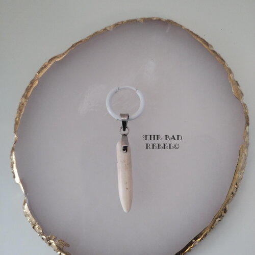 Original boucle mono homme !!point blanc!! blanc avec pierre long t 4.5cm x 1.5cm the bad rebel collection