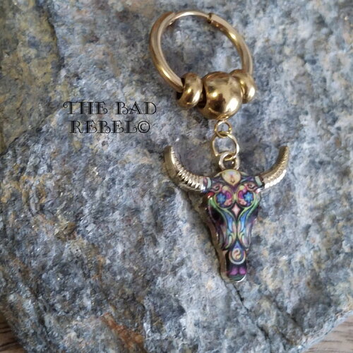Original boucle mono viking en acier inoxydable dore pendentif  !! buffalo!! multi t1.8cm x 4.5cm the bad rebel collection vikings!!