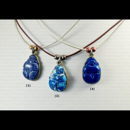 Collier-pendentif 'scarabs' de la collection pharaoh's treasure,cuir, pâte polymère, rocaille de verre et acier inoxydable
