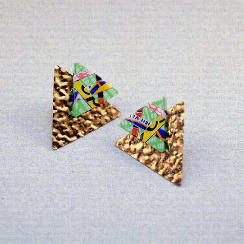 Boucles d'oreilles "pop" doubles triangles, de la collection magic 80's en aluminium et acier inoxydable