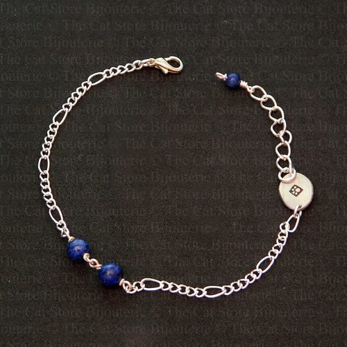 Bracelet 'pendulum lapis': fils et chaîne plaquée argent, pierre naturelle 