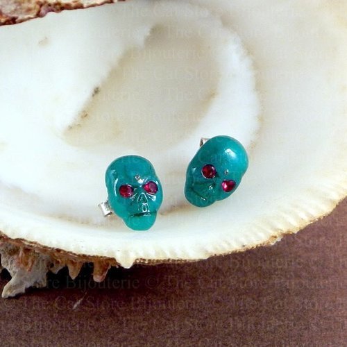Boucles d'oreilles 'vanités' en pâte polymère imitation jade vert 