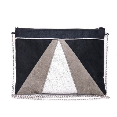 Pochette De Soiree Noire Et Argent Pochette Mariage En Suedine Et Simili Cuir Paillete Un Grand Marche