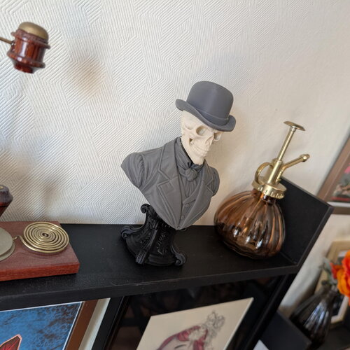 Buste crâne et chapeau melon (gentleman mort) - figurine déco gothique victorien imprimée 3d