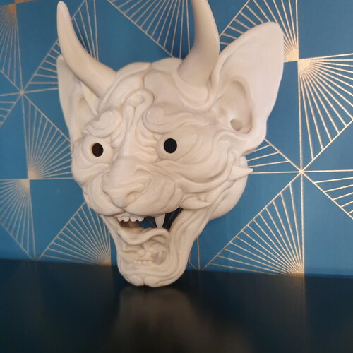 Masque miniature nekko hannya imprimé 3d - chat démoniaque japonais - golden kaeru officiel