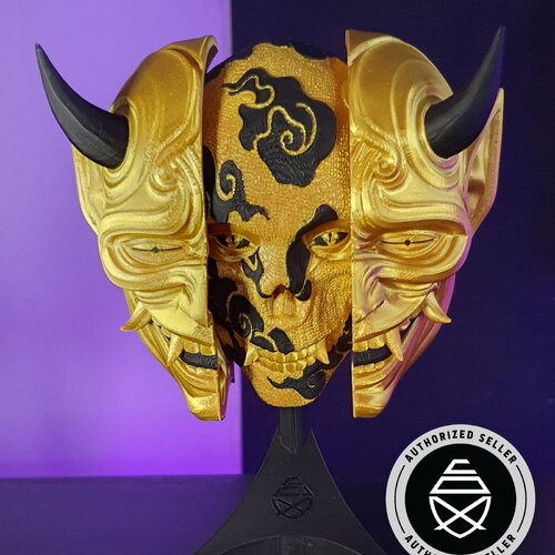 Masque oni - sculpture murale 3d - art japonais contemporain