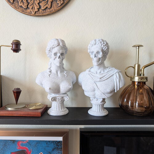 Buste vénus et apollon squelette - sculpture néo-classique macabre