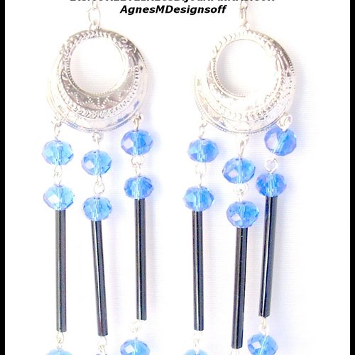 Boucles d oreilles fantaisies de créatrice bleu électrique en verre de cristal abacus à facettes