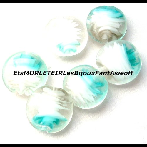 Lot de perles en verrel ampwork turquoise et blanche 20 mm x 6