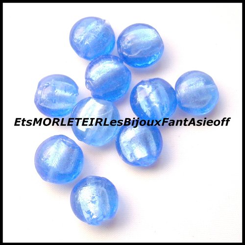 Lot de perles lampwork bleu 10 mm x 10