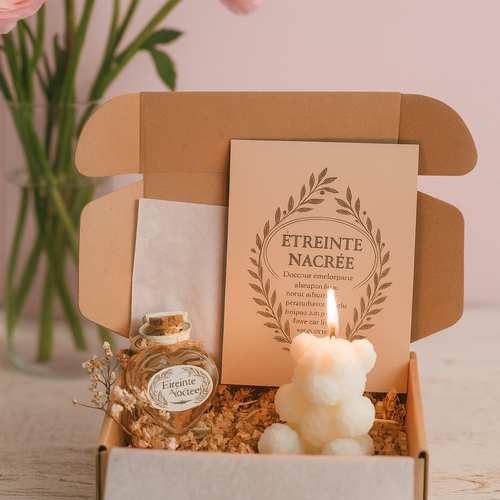 Étreinte nacrée – coffret artisanal de tendresse et de lumière pour célébrer les mamans.