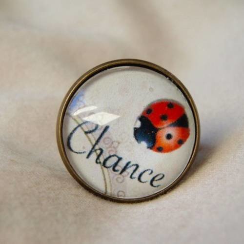 Bague, ajustable, "coccinelles et chance"