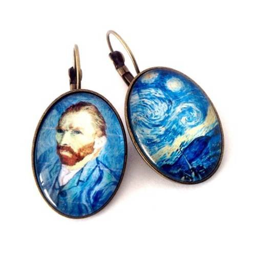 Boucles d'oreilles ovales dormeuses : vincent van gogh et la nuit étoilée.