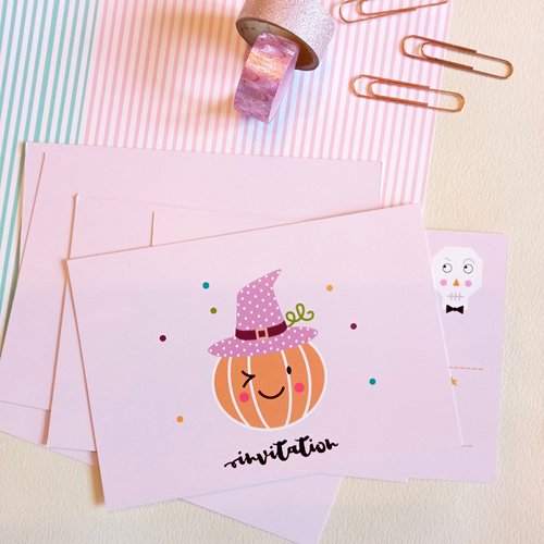 Cartons d'invitation anniversaire automne halloween thème "citrouille"