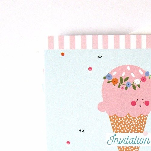 Carton d'invitation anniversaire girly pastel 'glace'