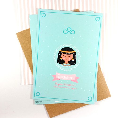 Cartons d'invitation anniversaire fille thème egypte - cléopâtre