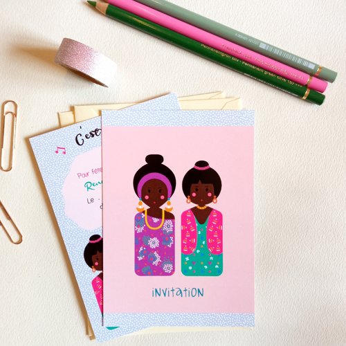 Cartons d'invitation anniversaire thème "afrique / safari girl "