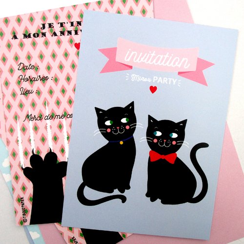 Lot De 5 Cartes Dinvitation Anniversaire Theme Chat Jeux Et Jouets Decorations Et Accessoires De Fetes