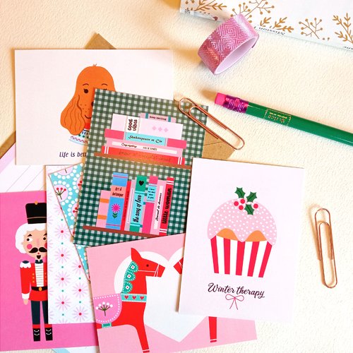 Assortiment de 7 mini-cartes sur le thème de noël et de l'hiver