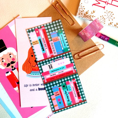 Lot de 3 marque-pages cosy bibliothèque, casse noisette, chien, livre, petit cadeau, lecture, automne, hiver