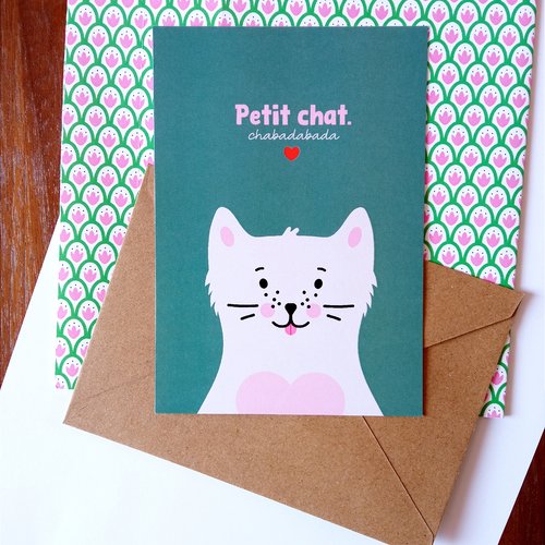 Carte postale petit chat cœur chabadabada