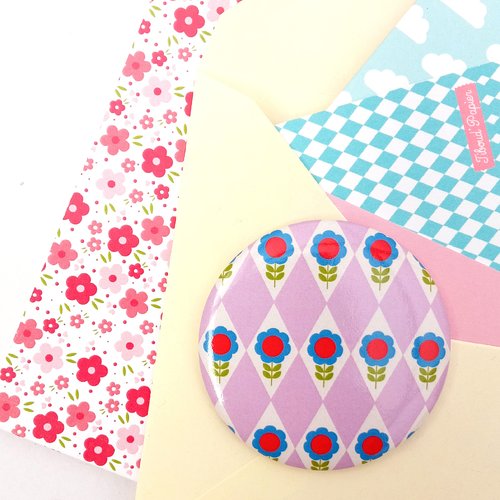 Magnet 56 mm motif losange et fleur rétro, magnet porte-bonheur, grand format