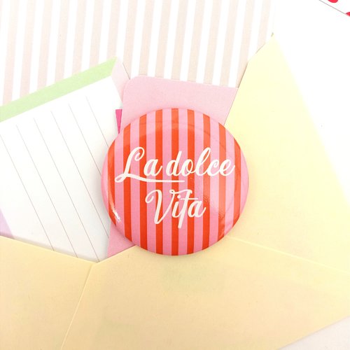 Magnet 56 mm motif rayure orange et rose, la dolce vita, magnet porte-bonheur, grand format