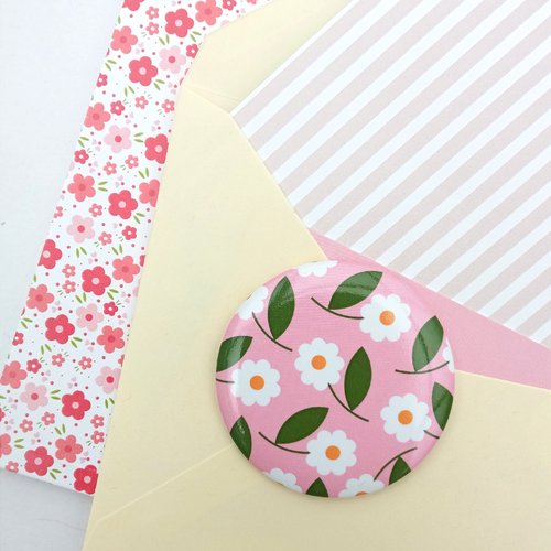 Magnet 56 mm motif fleurs marguerites, magnet porte-bonheur, grand format