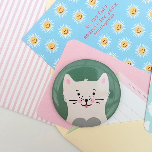 Magnet 56 mm motif chat, magnet porte-bonheur, grand format