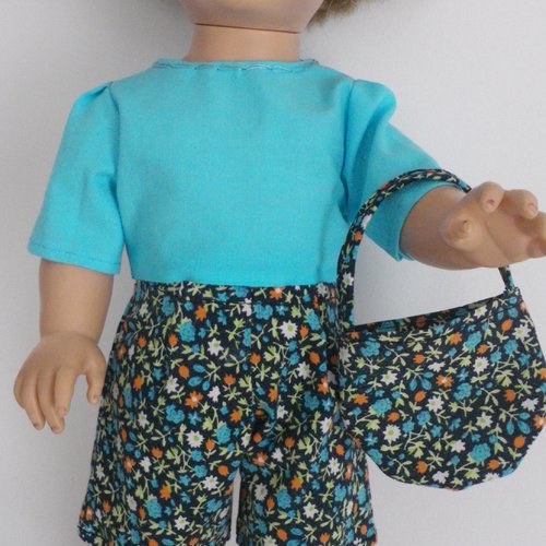 Vêtement de poupée de 40 cm (ref 80) : short + top + sac assorti