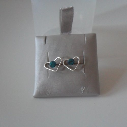 Boucles d'oreille métal argenté, coeur et strass