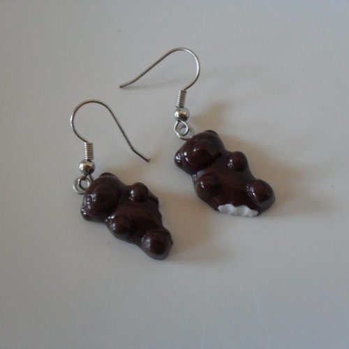 Boucles d'oreille ourson chocolat fimo