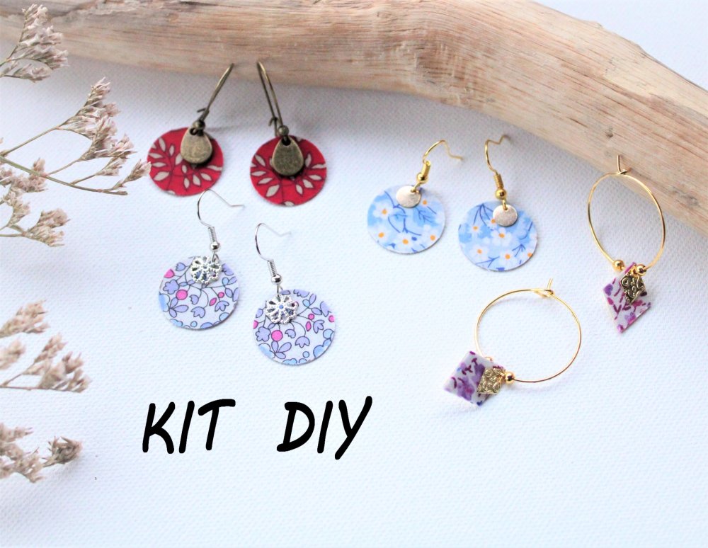 Kit diy bijoux liberty 4 paires de boucles d'oreilles kit créatif