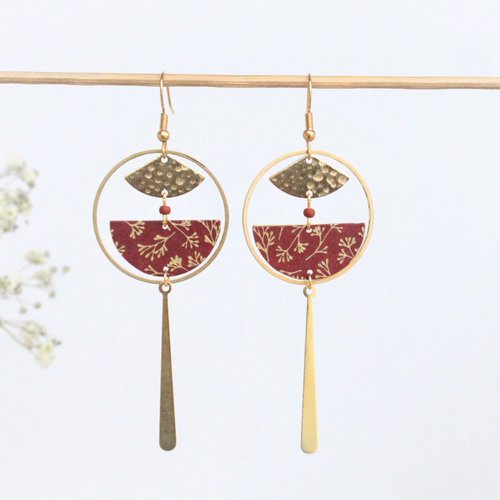 Boucles d'oreilles zen inspiration japandi terra cotta et doré  fantaisie rondes cercles motifs japonais crochet inoxydable