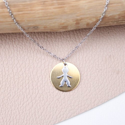 Collier chaine fine ras de cou pendentif enfant doré et argenté inoxydable