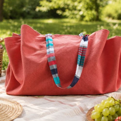 Sac rond coulissant multifonctions : sac de courses, de plage, de pique nique, sac mode été 2026 tissu épais sac viral instagram