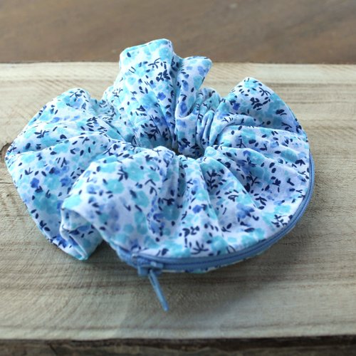 Chouchou zippé chouchou fermeture éclair petites fleurs bleu