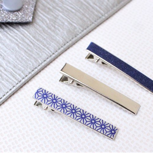 Pochette trousse à barrettes et lot de 3 barrettes assorties motifs japonais bleu pinces clips attaches cheveux